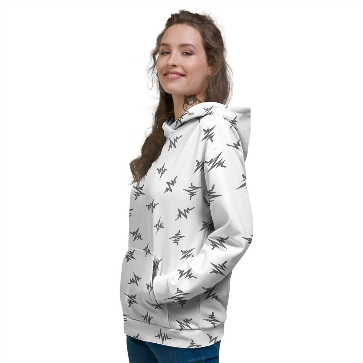 Heartbeat White And Black Print Pattern Women's Hoodie-grizzshop