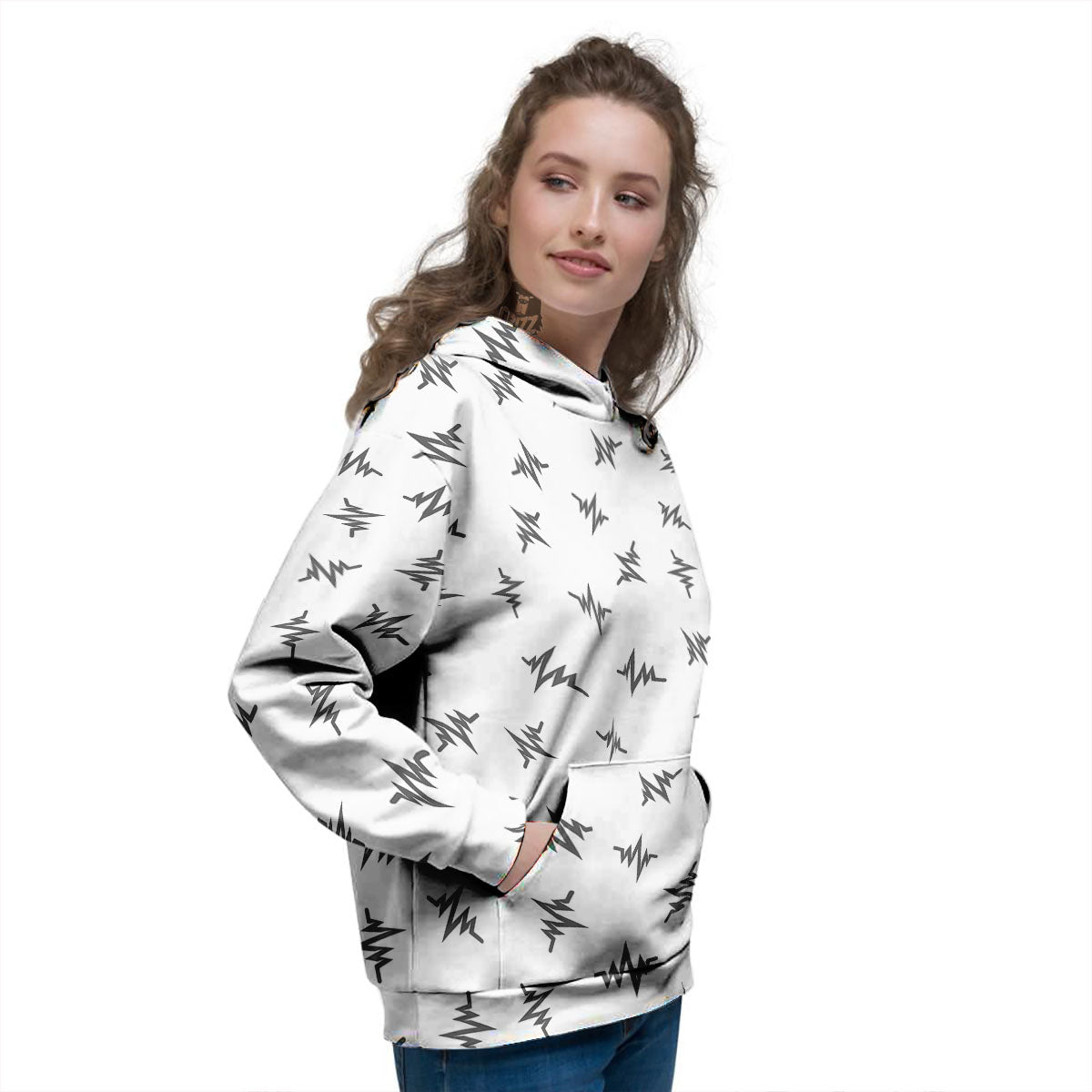 Heartbeat White And Black Print Pattern Women's Hoodie-grizzshop