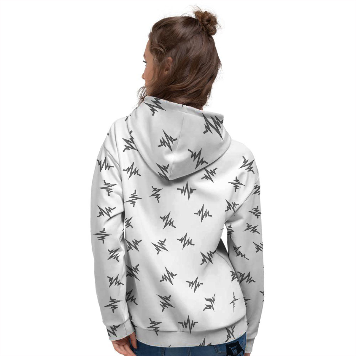 Heartbeat White And Black Print Pattern Women's Hoodie-grizzshop