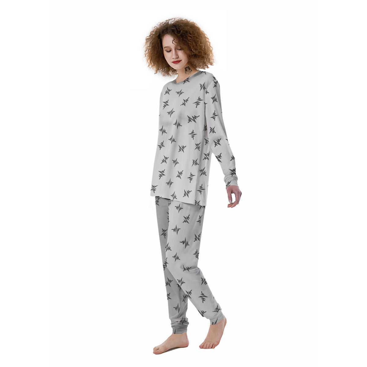 Heartbeat White And Black Print Pattern Women's Pajamas-grizzshop