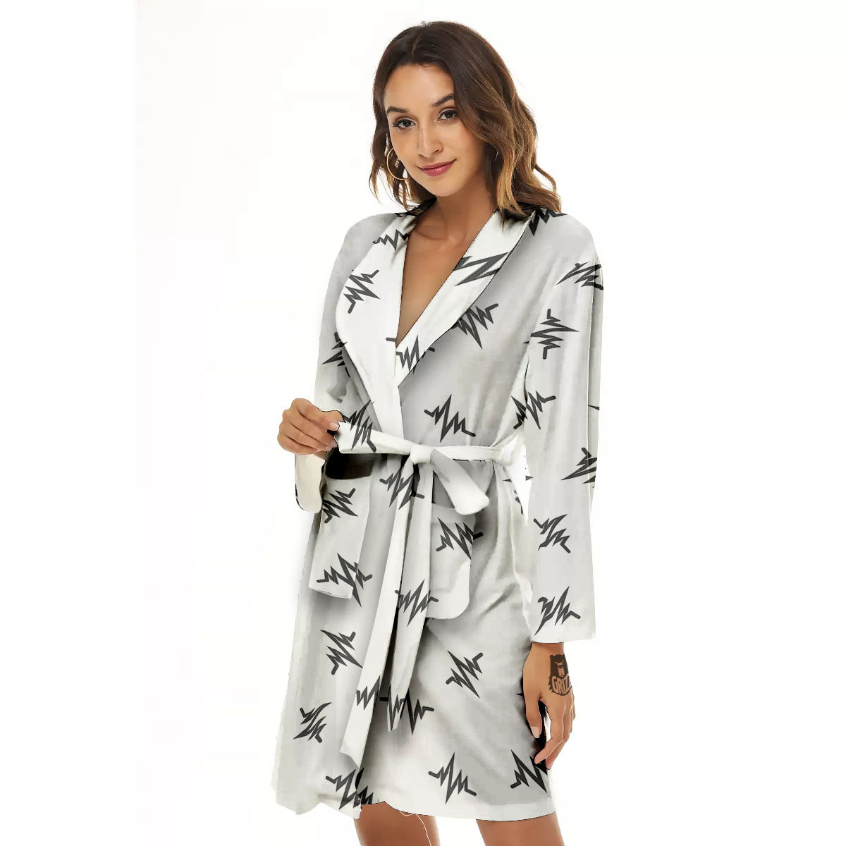 Heartbeat White And Black Print Pattern Women's Robe-grizzshop