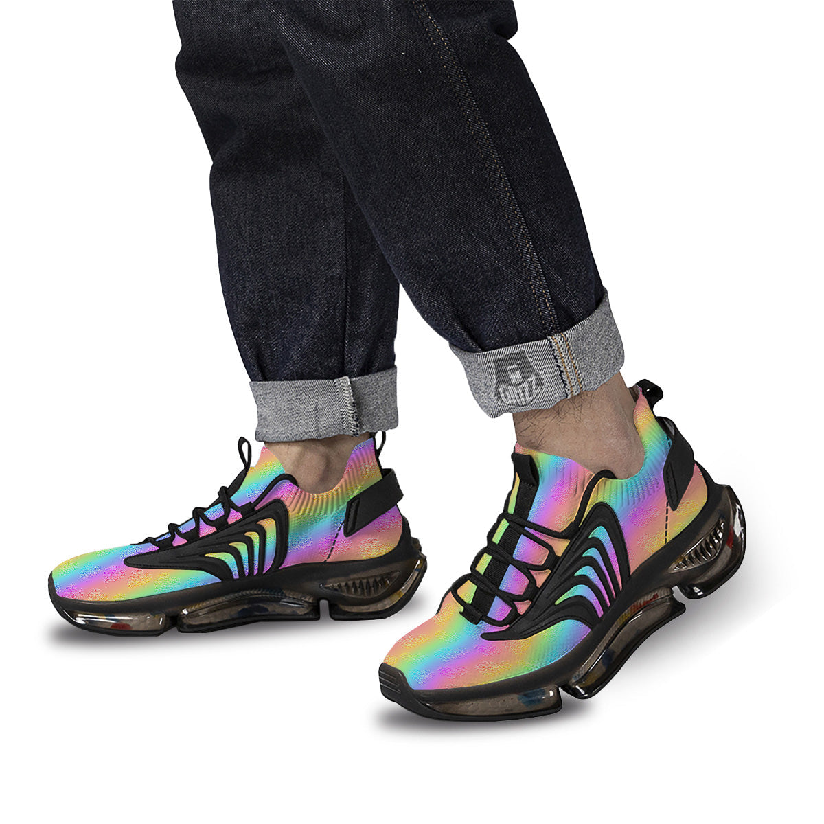 Hearts Rainbow Leopard Print Pattern Black Gym Shoes-grizzshop