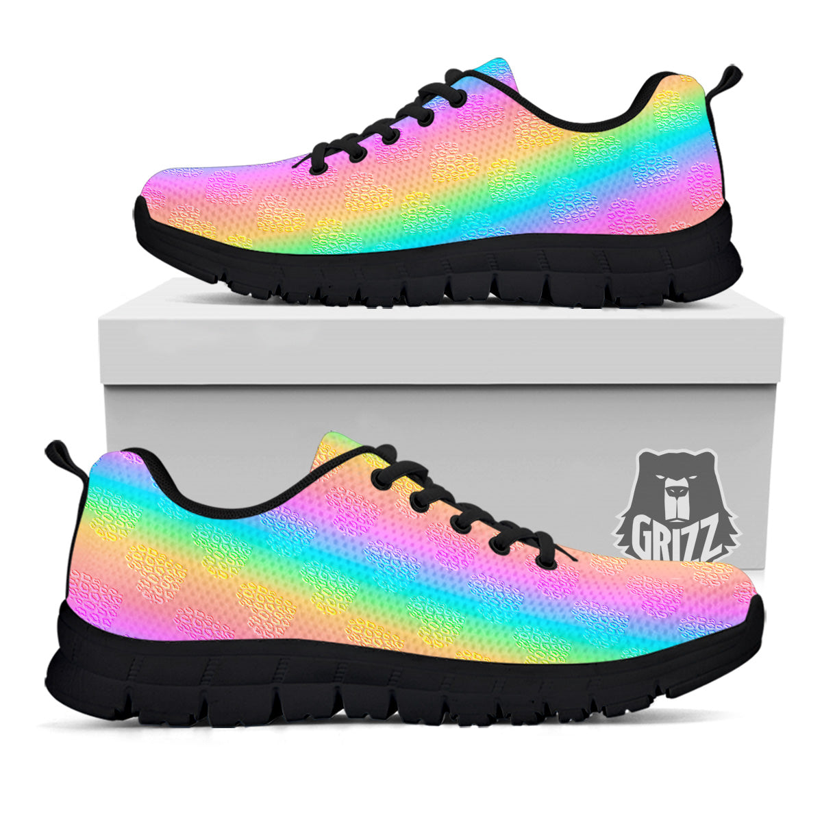 Hearts Rainbow Leopard Print Pattern Black Sneaker-grizzshop