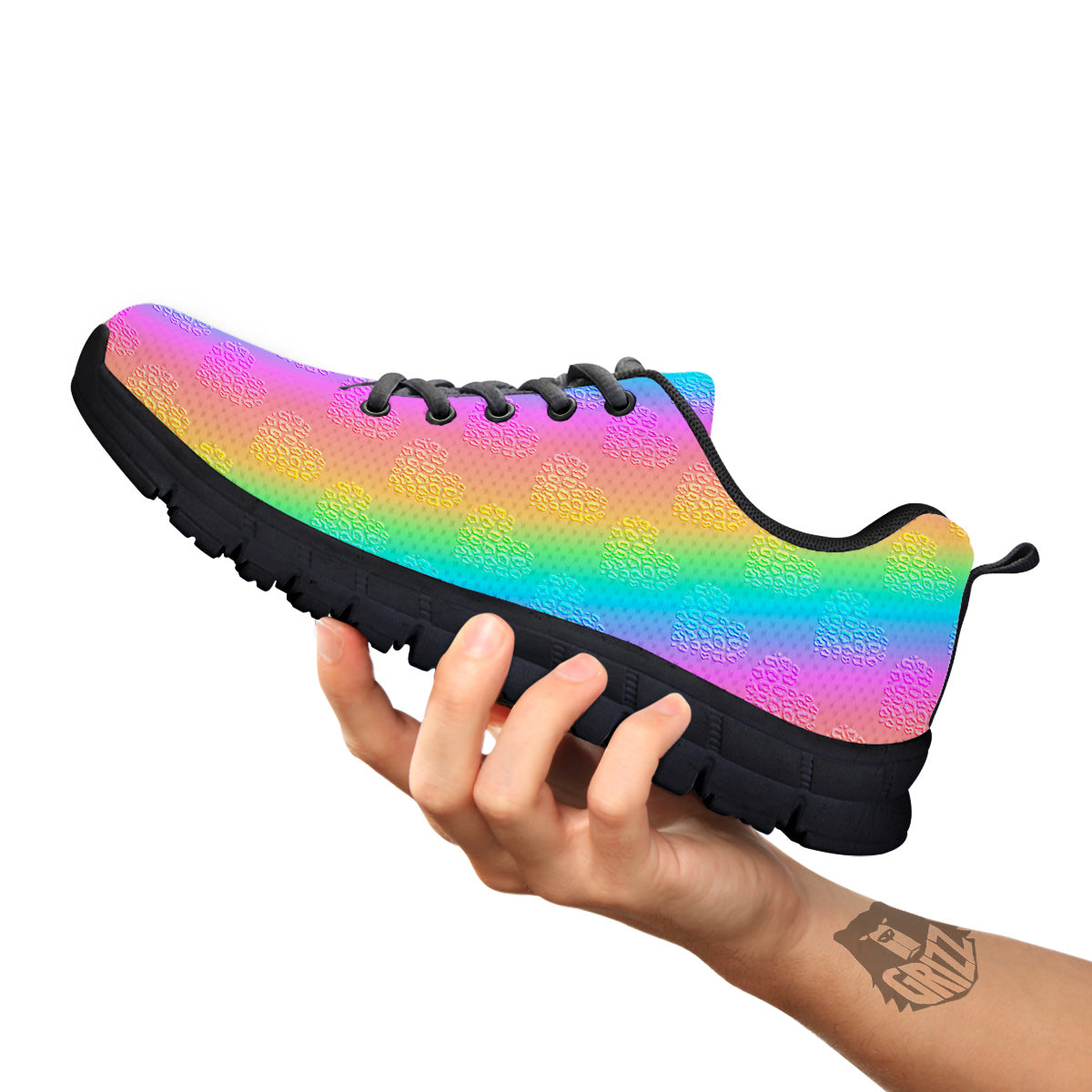 Hearts Rainbow Leopard Print Pattern Black Sneaker-grizzshop