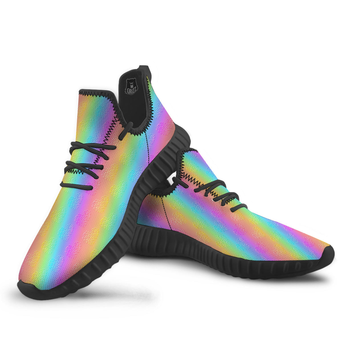 Hearts Rainbow Leopard Print Pattern Black Walking Shoes-grizzshop