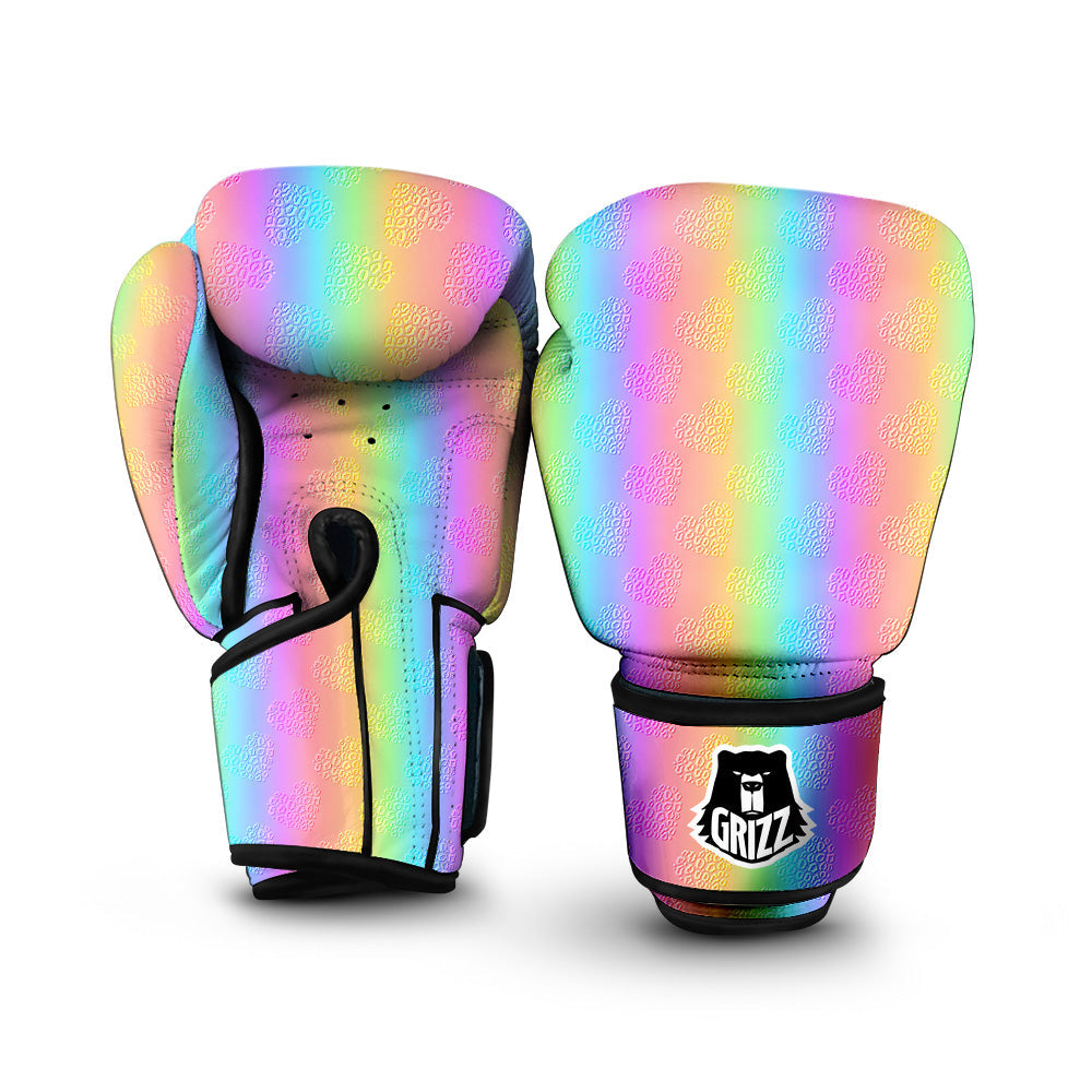 Hearts Rainbow Leopard Print Pattern Boxing Gloves-grizzshop