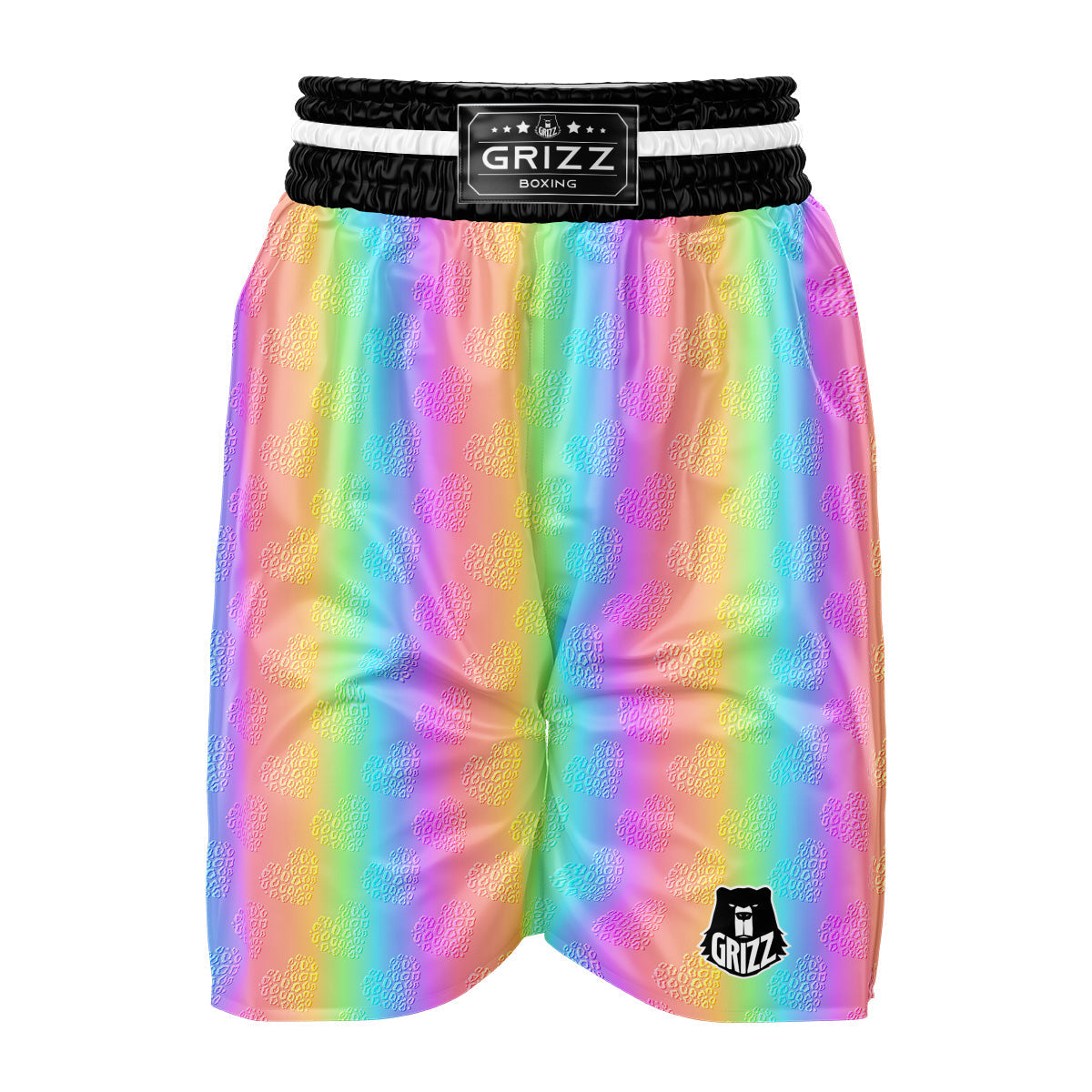 Hearts Rainbow Leopard Print Pattern Boxing Shorts-grizzshop