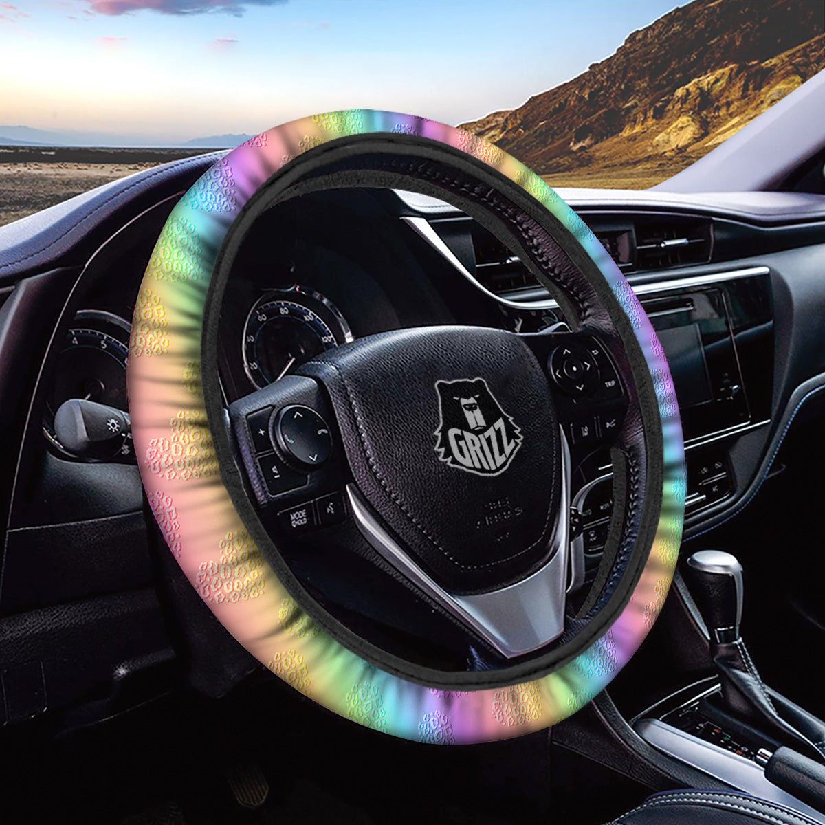 Hearts Rainbow Leopard Print Pattern Car Steering Wheel Cover-grizzshop