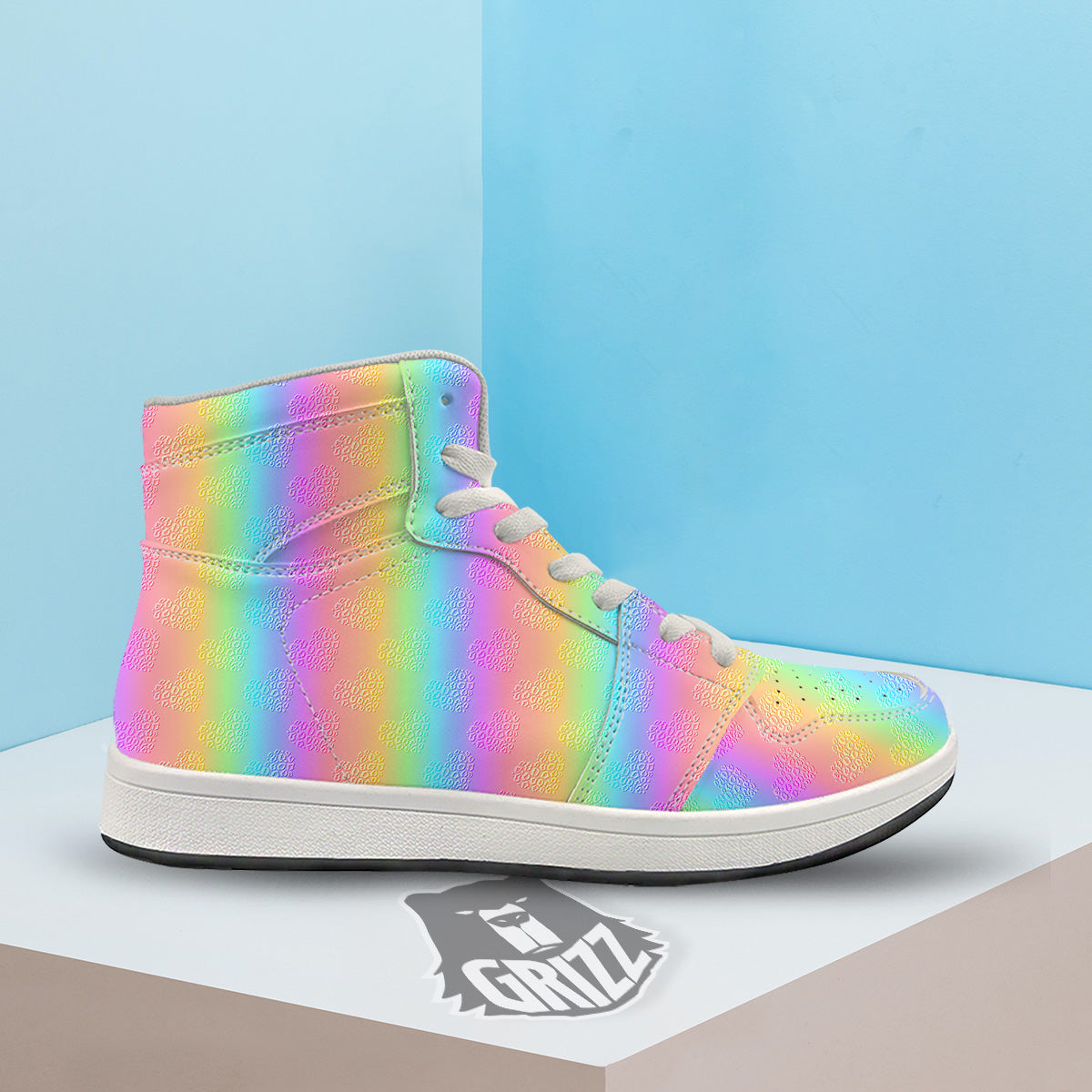 Hearts Rainbow Leopard Print Pattern High Top Sneakers-grizzshop