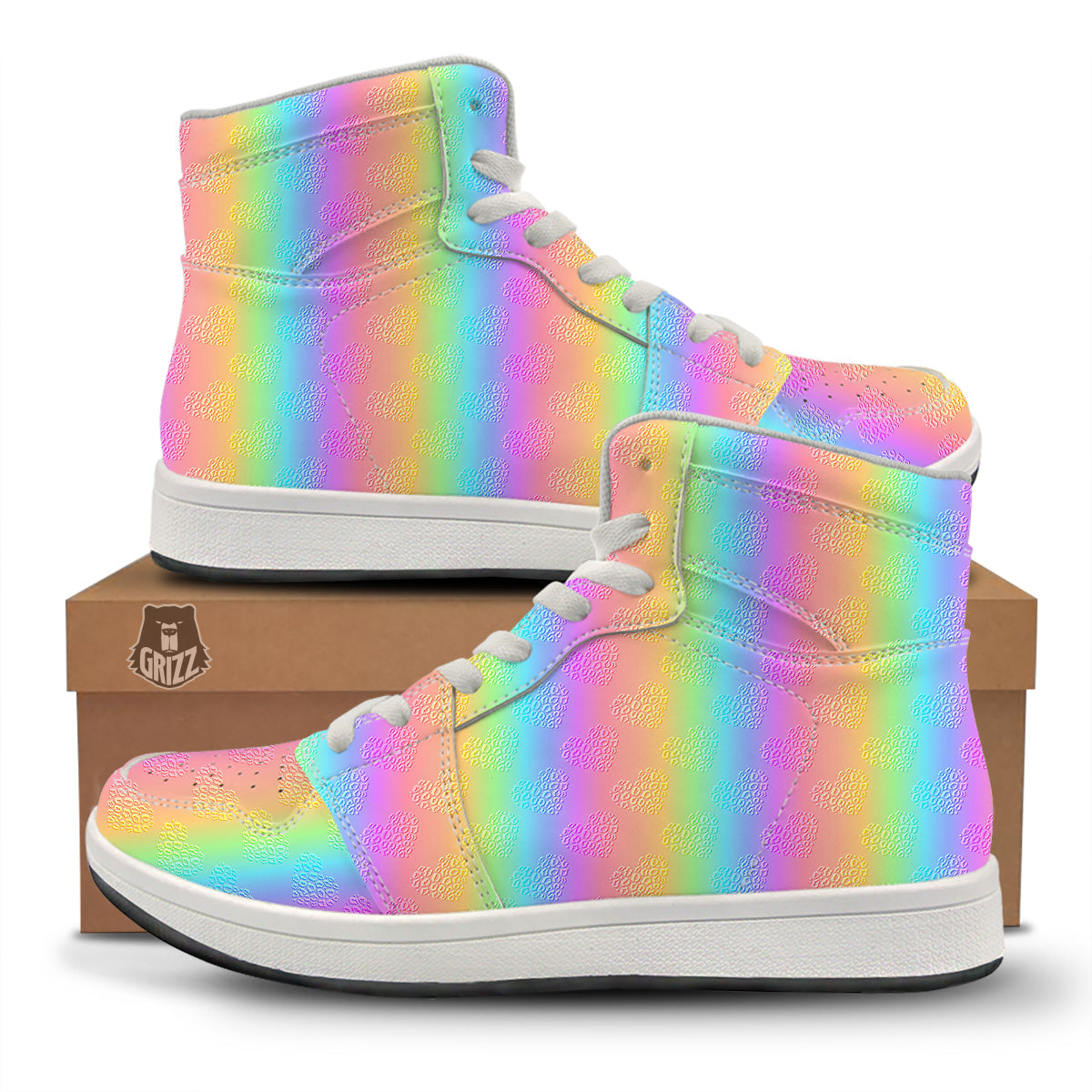 Hearts Rainbow Leopard Print Pattern High Top Sneakers-grizzshop