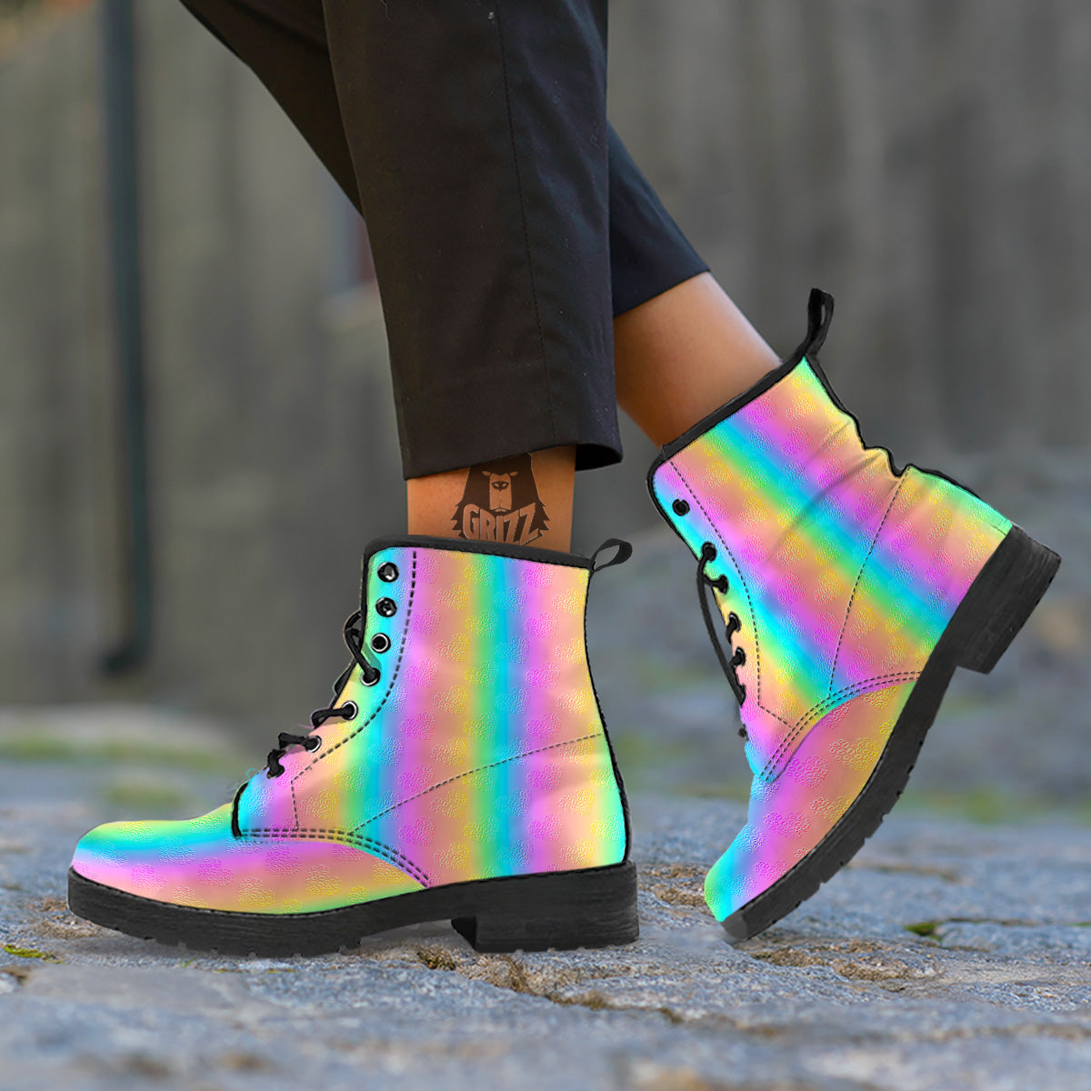 Hearts Rainbow Leopard Print Pattern Leather Boots-grizzshop