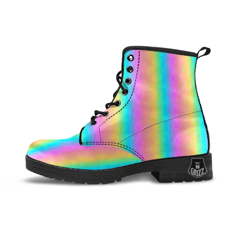Hearts Rainbow Leopard Print Pattern Leather Boots-grizzshop