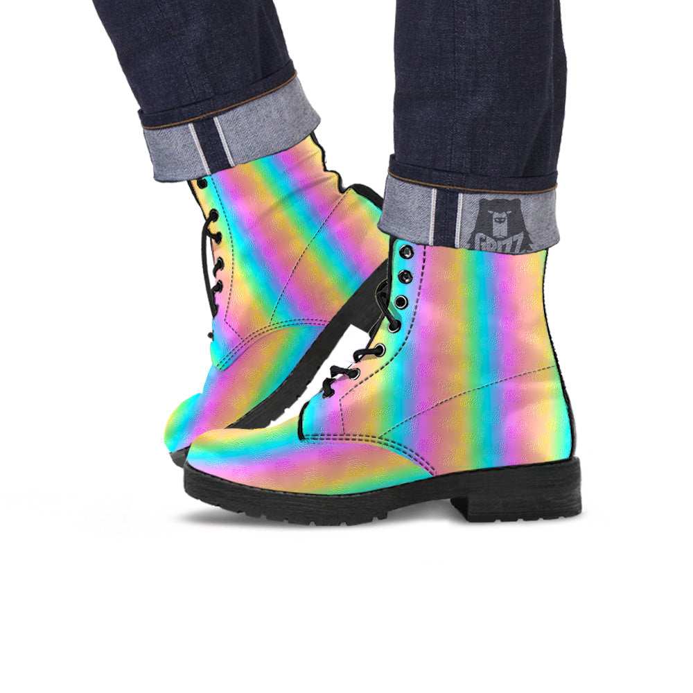 Hearts Rainbow Leopard Print Pattern Leather Boots-grizzshop