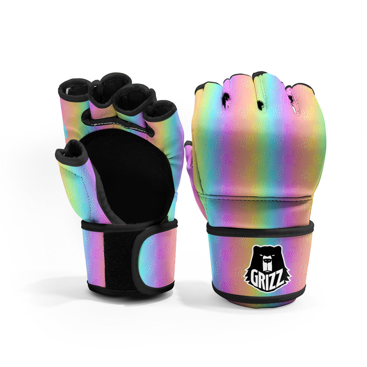 Hearts Rainbow Leopard Print Pattern MMA Gloves-grizzshop