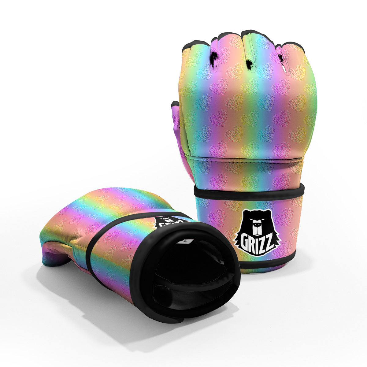 Hearts Rainbow Leopard Print Pattern MMA Gloves-grizzshop