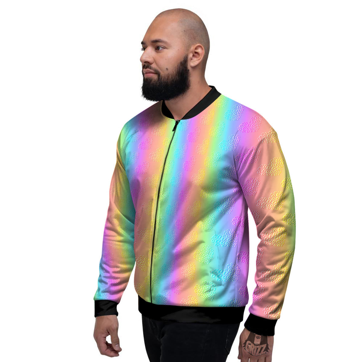 Hearts Rainbow Leopard Print Pattern Men's Bomber Jacket-grizzshop