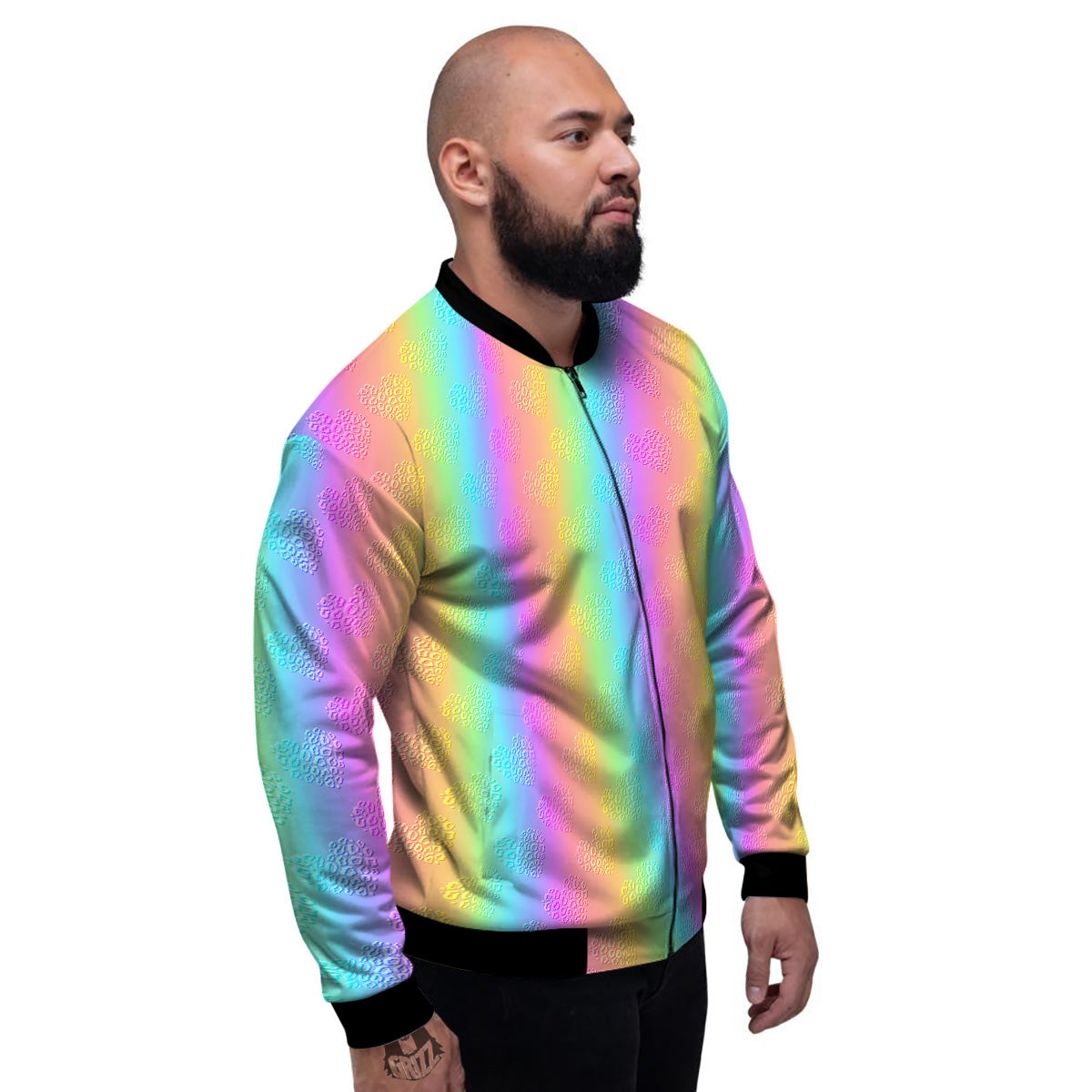 Hearts Rainbow Leopard Print Pattern Men's Bomber Jacket-grizzshop