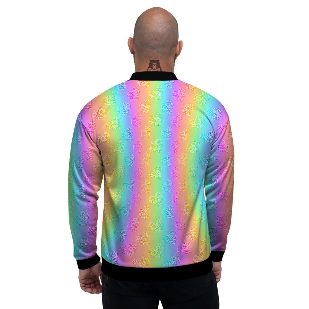 Hearts Rainbow Leopard Print Pattern Men's Bomber Jacket-grizzshop