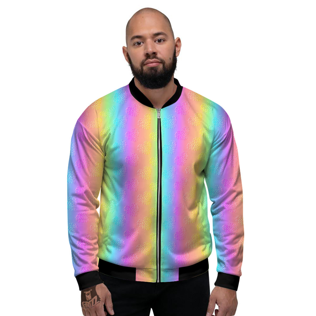 Hearts Rainbow Leopard Print Pattern Men's Bomber Jacket-grizzshop