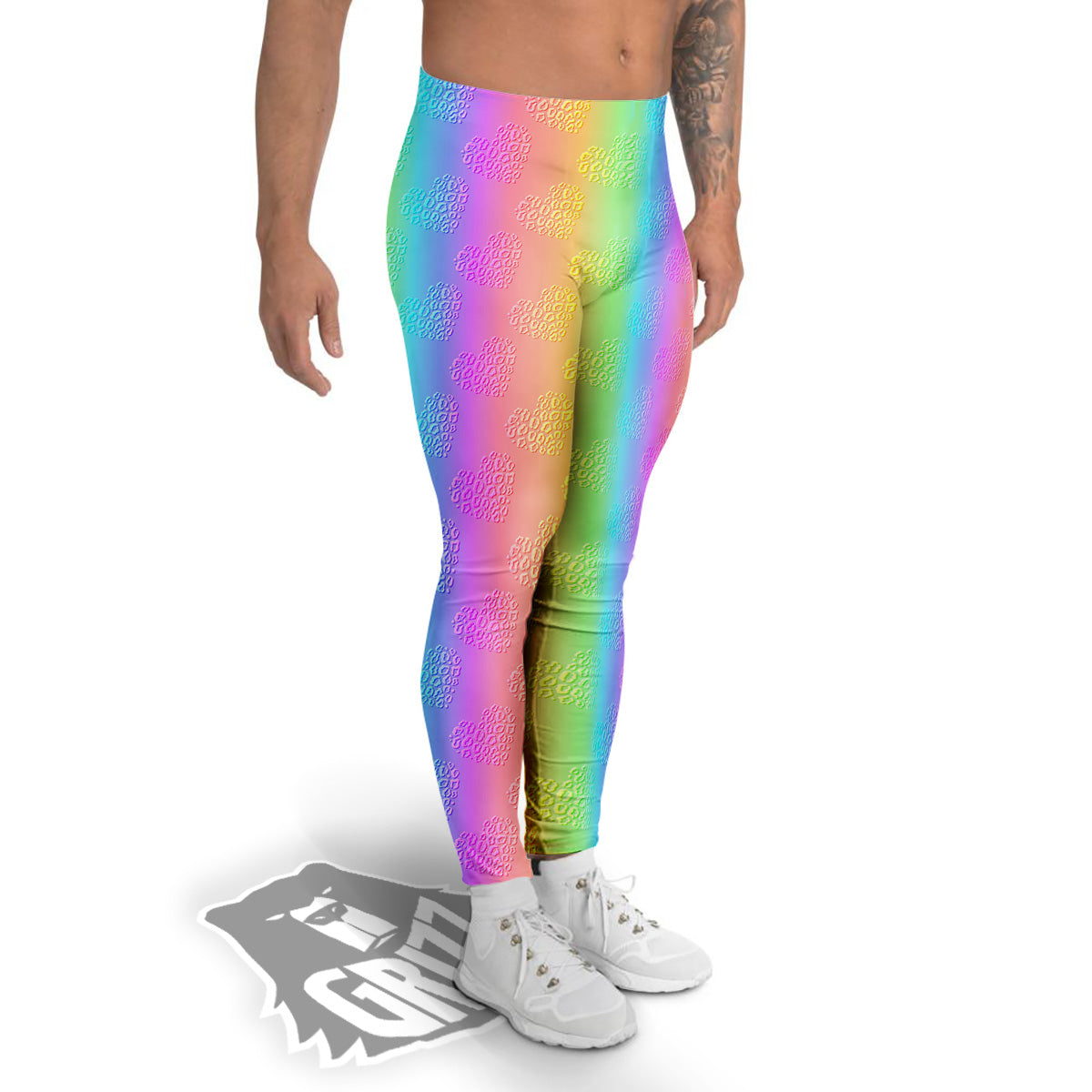 Hearts Rainbow Leopard Print Pattern Men's Leggings-grizzshop