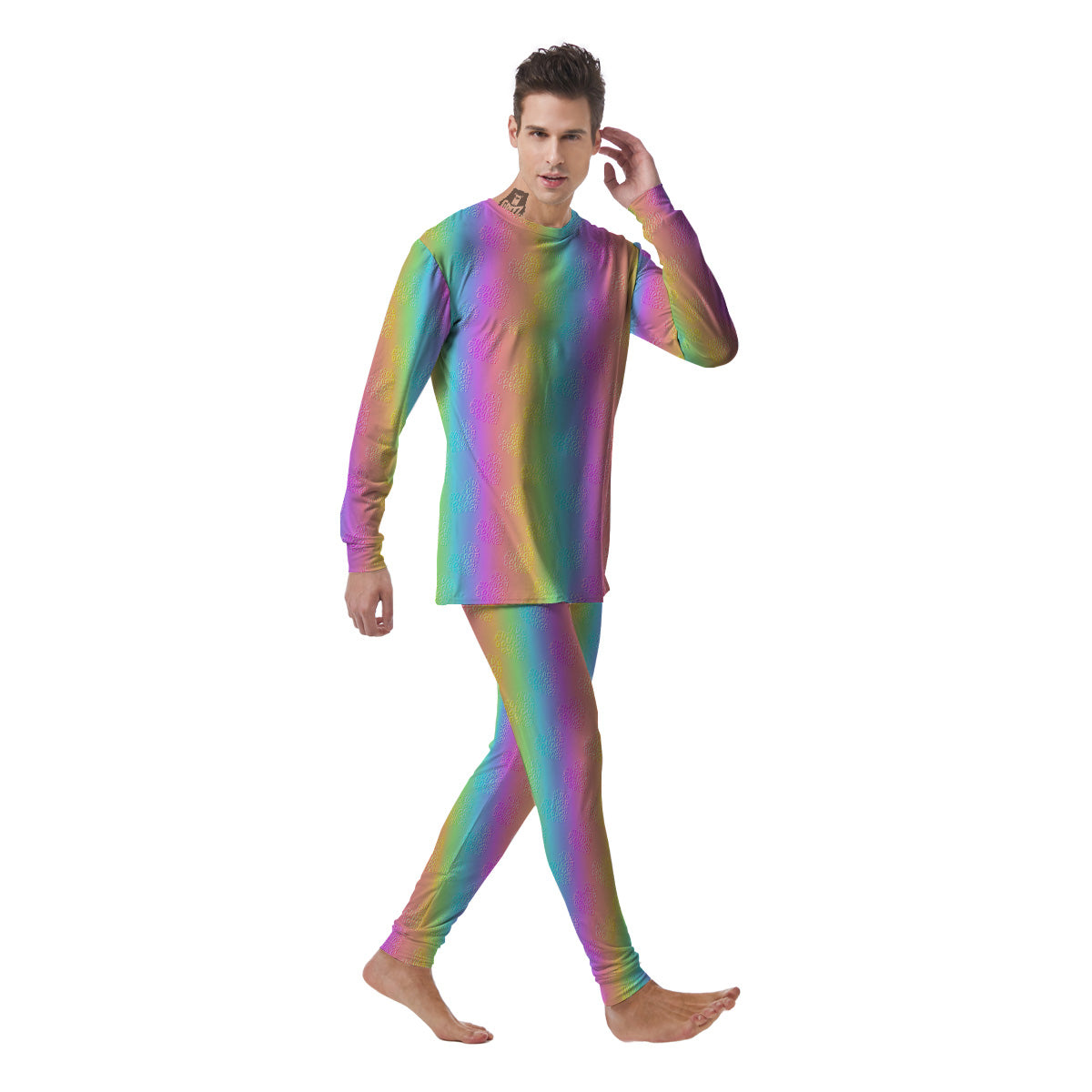 Hearts Rainbow Leopard Print Pattern Men's Pajamas-grizzshop