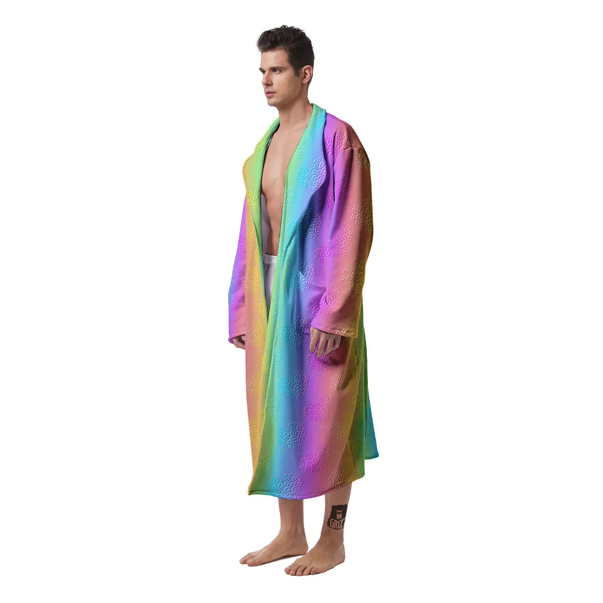 Hearts Rainbow Leopard Print Pattern Men's Robe-grizzshop
