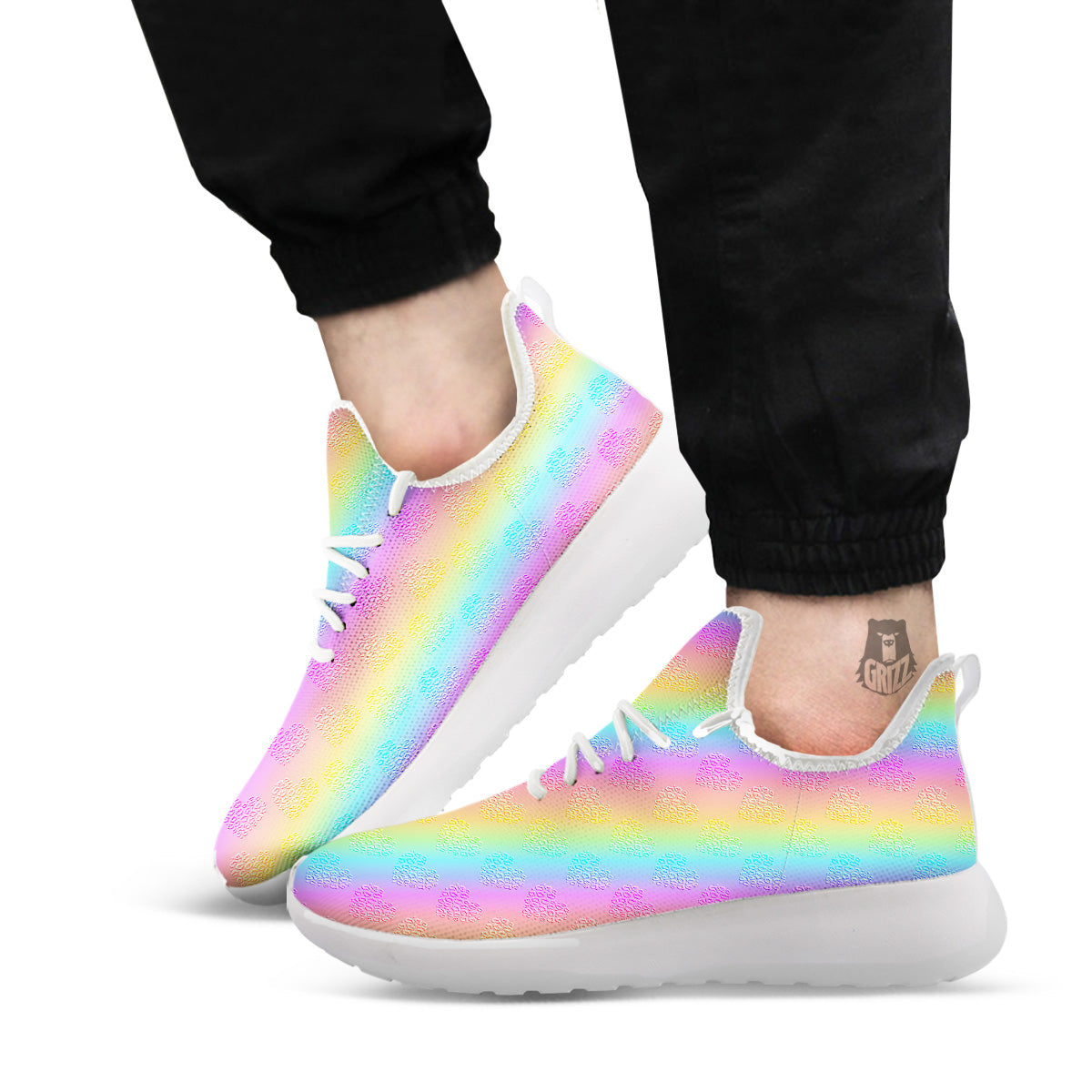 Hearts Rainbow Leopard Print Pattern White Athletic Shoes-grizzshop