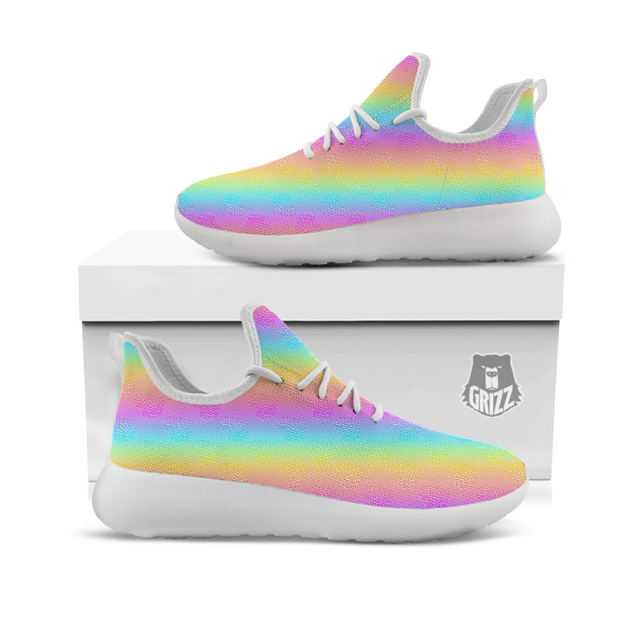 Hearts Rainbow Leopard Print Pattern White Athletic Shoes-grizzshop