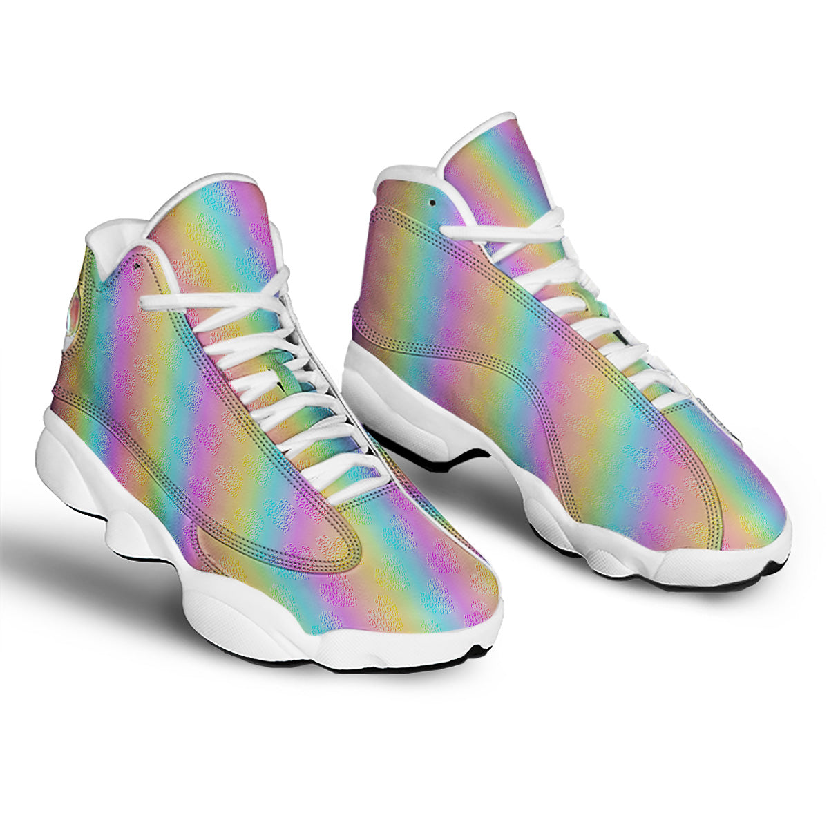 Hearts Rainbow Leopard Print Pattern White Basketball Shoes-grizzshop