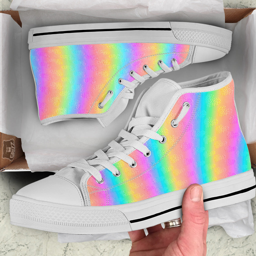 Hearts Rainbow Leopard Print Pattern White High Top Shoes-grizzshop