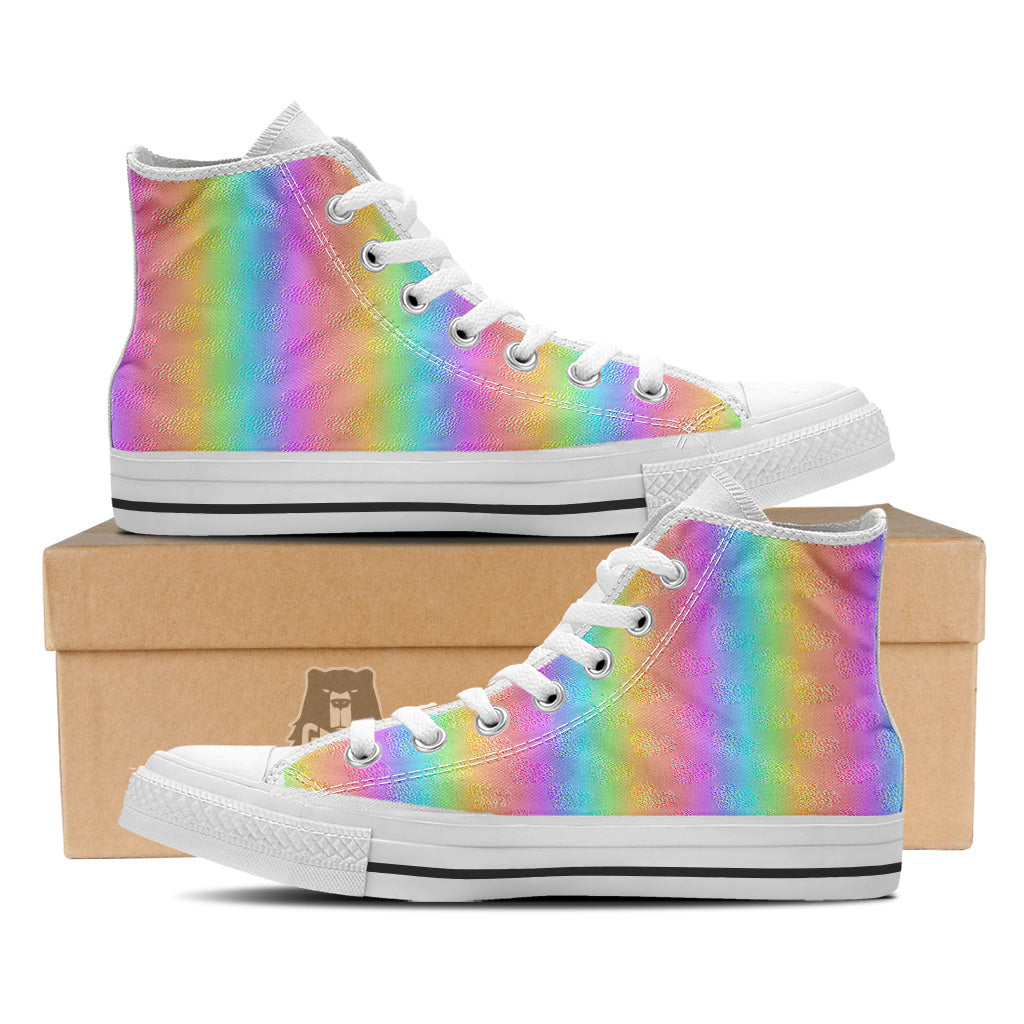 Hearts Rainbow Leopard Print Pattern White High Top Shoes-grizzshop