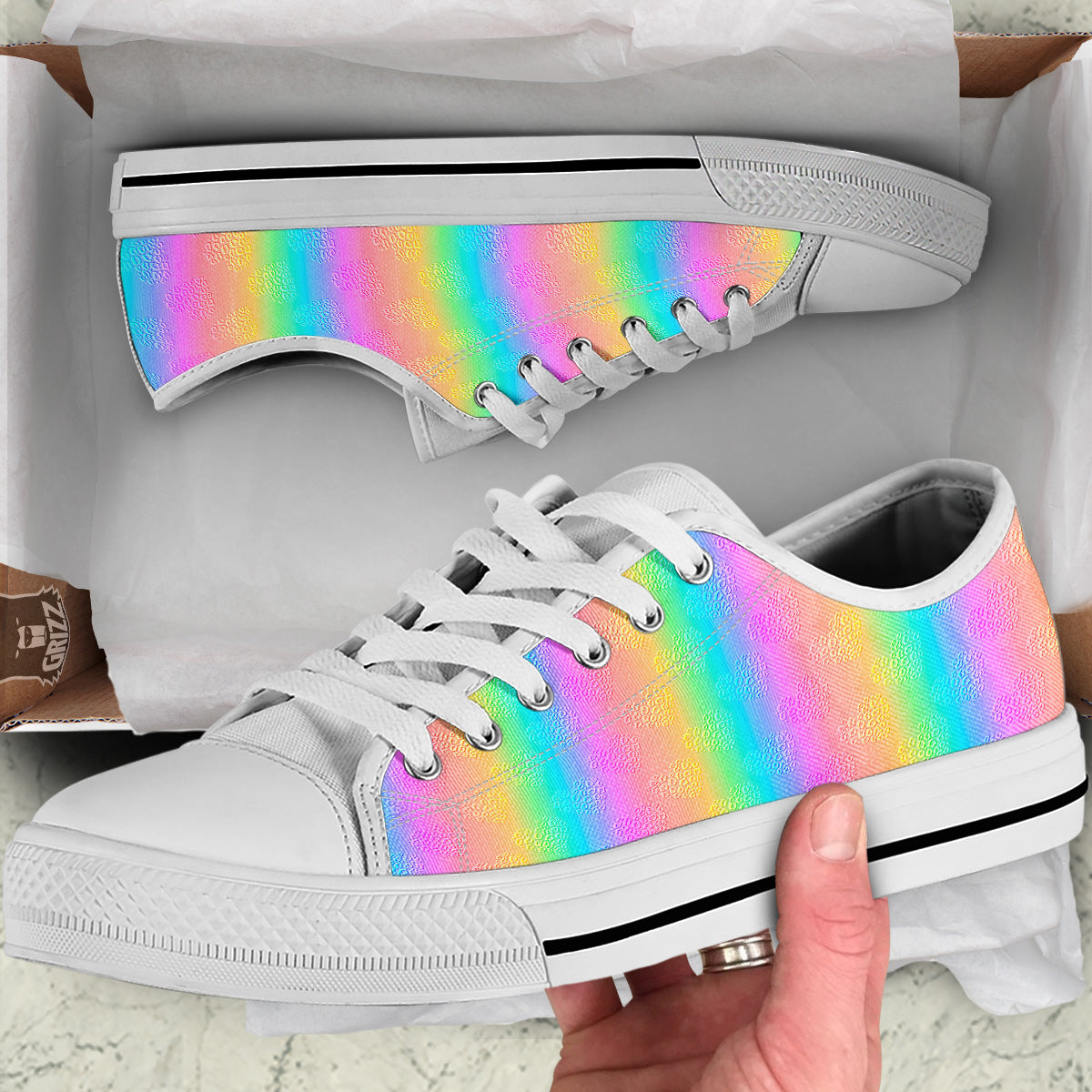 Hearts Rainbow Leopard Print Pattern White Low Top Shoes-grizzshop