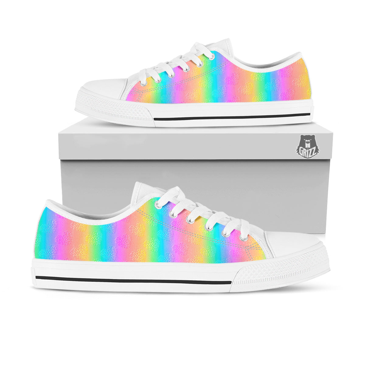Hearts Rainbow Leopard Print Pattern White Low Top Shoes-grizzshop