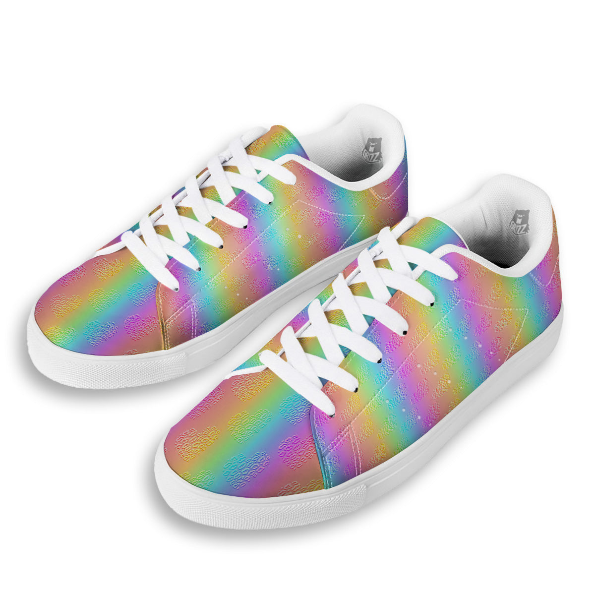 Hearts Rainbow Leopard Print Pattern White Low Top Sneakers-grizzshop