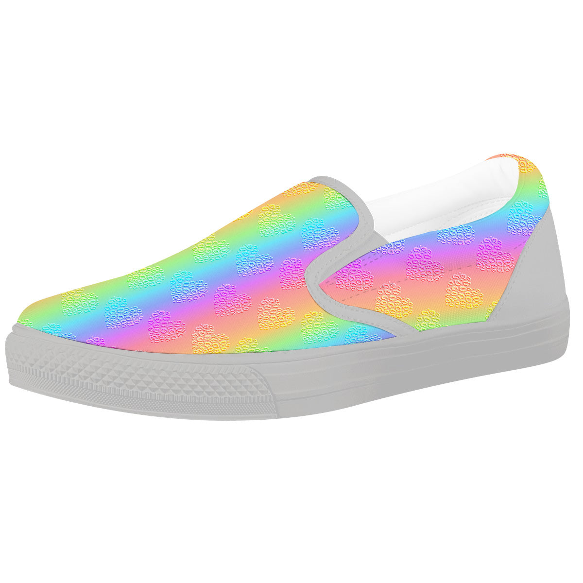 Hearts Rainbow Leopard Print Pattern White Slip On Shoes-grizzshop