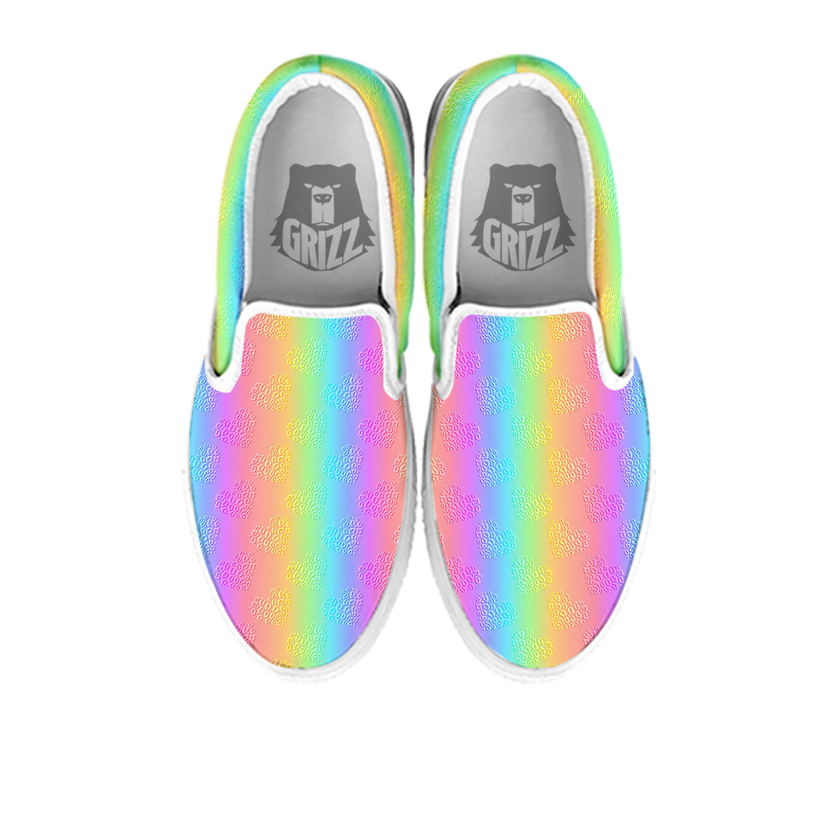 Hearts Rainbow Leopard Print Pattern White Slip On Shoes-grizzshop
