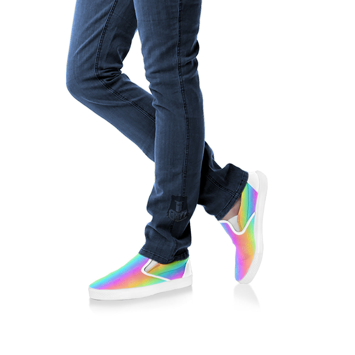 Hearts Rainbow Leopard Print Pattern White Slip On Shoes-grizzshop