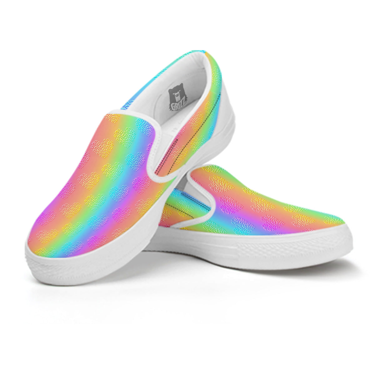 Hearts Rainbow Leopard Print Pattern White Slip On Shoes-grizzshop
