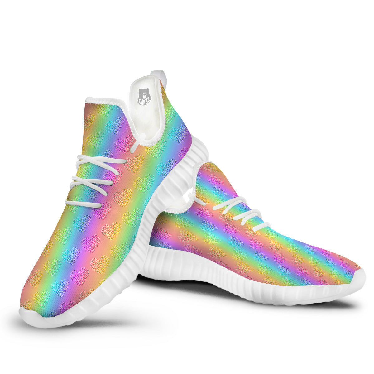 Hearts Rainbow Leopard Print Pattern White Walking Shoes-grizzshop