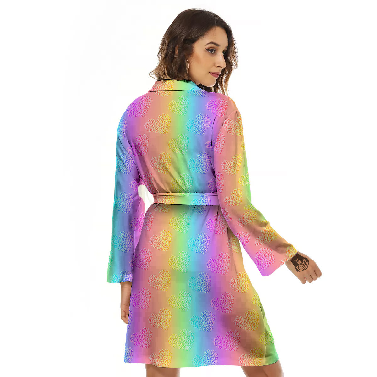 Hearts Rainbow Leopard Print Pattern Women's Robe-grizzshop