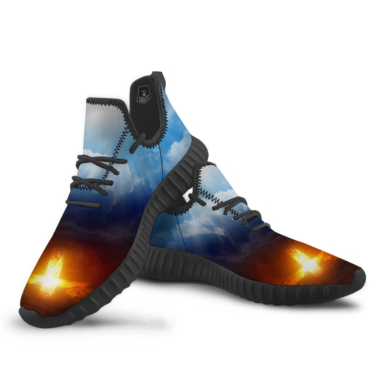 Heaven And Hell Print Black Walking Shoes-grizzshop