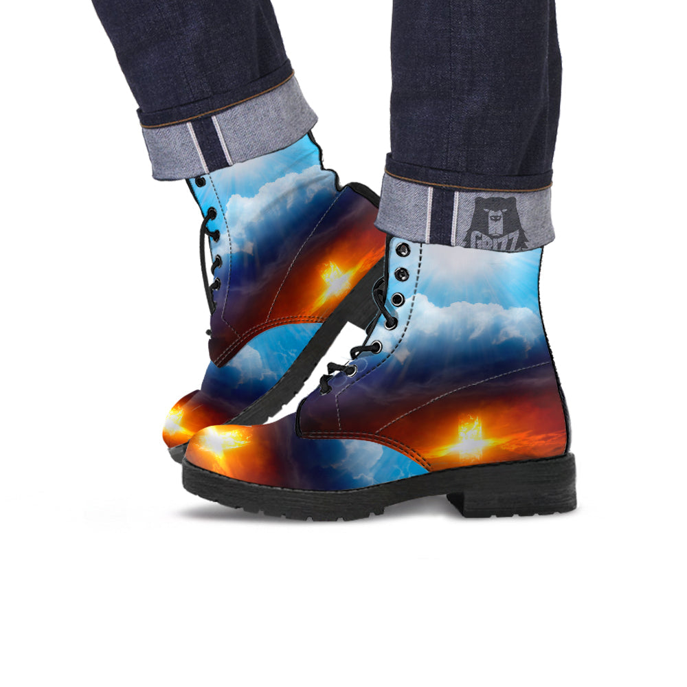 Heaven And Hell Print Leather Boots-grizzshop