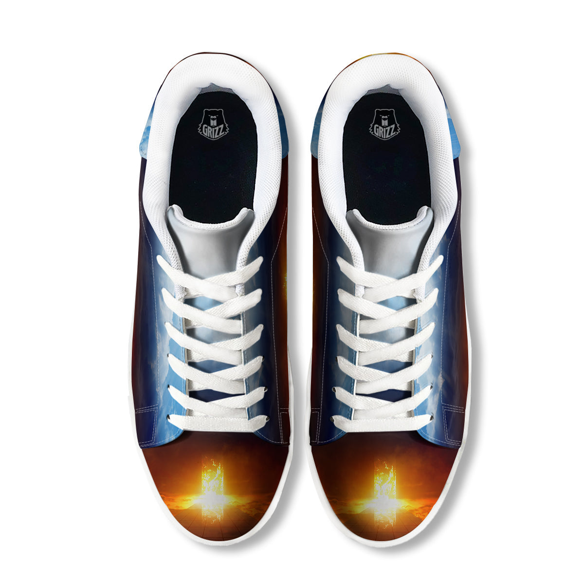 Heaven And Hell Print White Low Top Sneakers-grizzshop