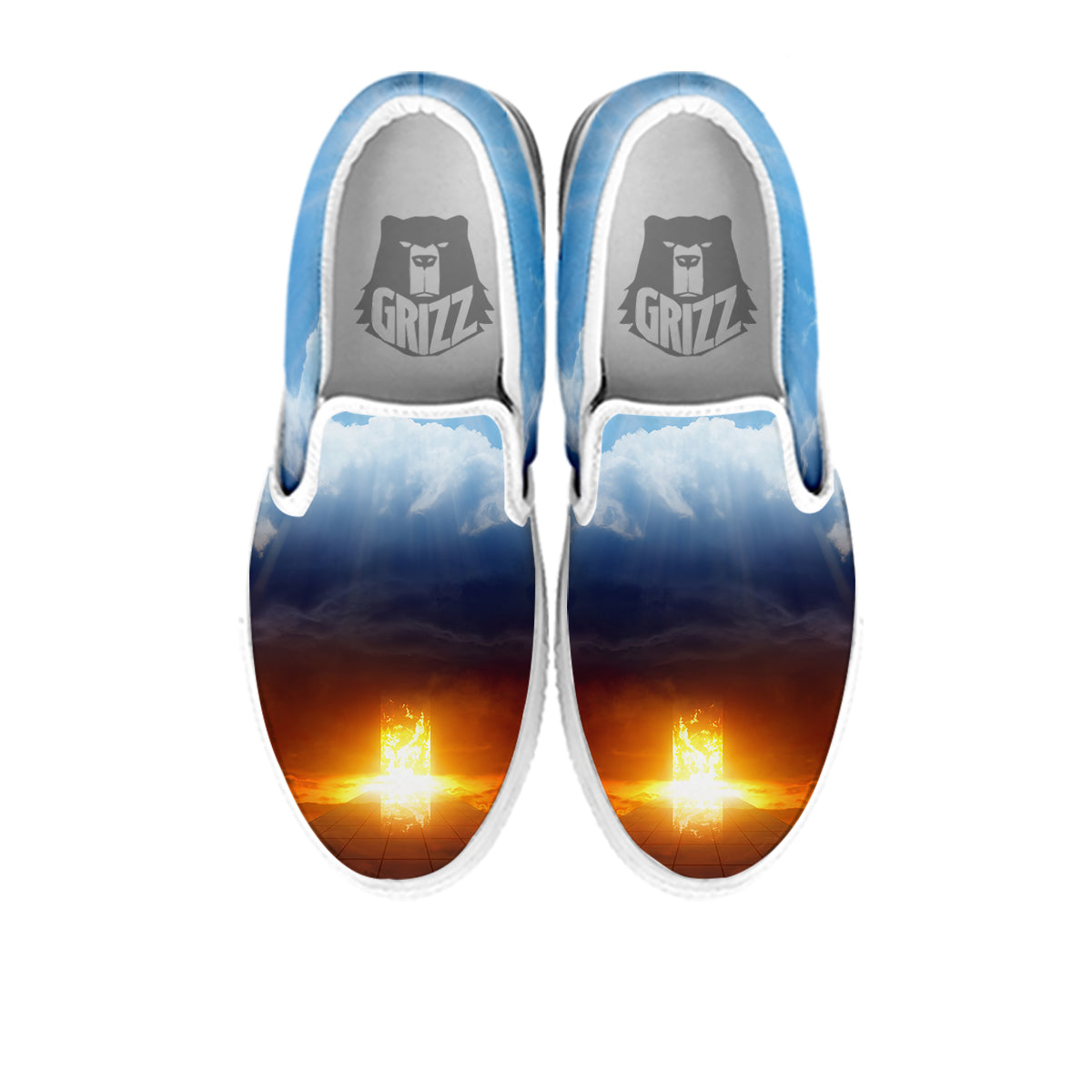 Heaven And Hell Print White Slip On Shoes-grizzshop