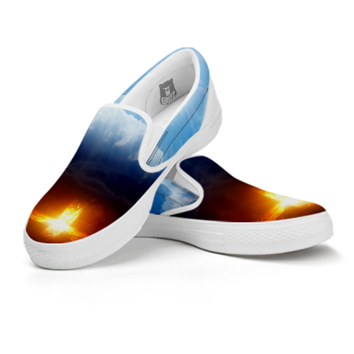 Heaven And Hell Print White Slip On Shoes-grizzshop