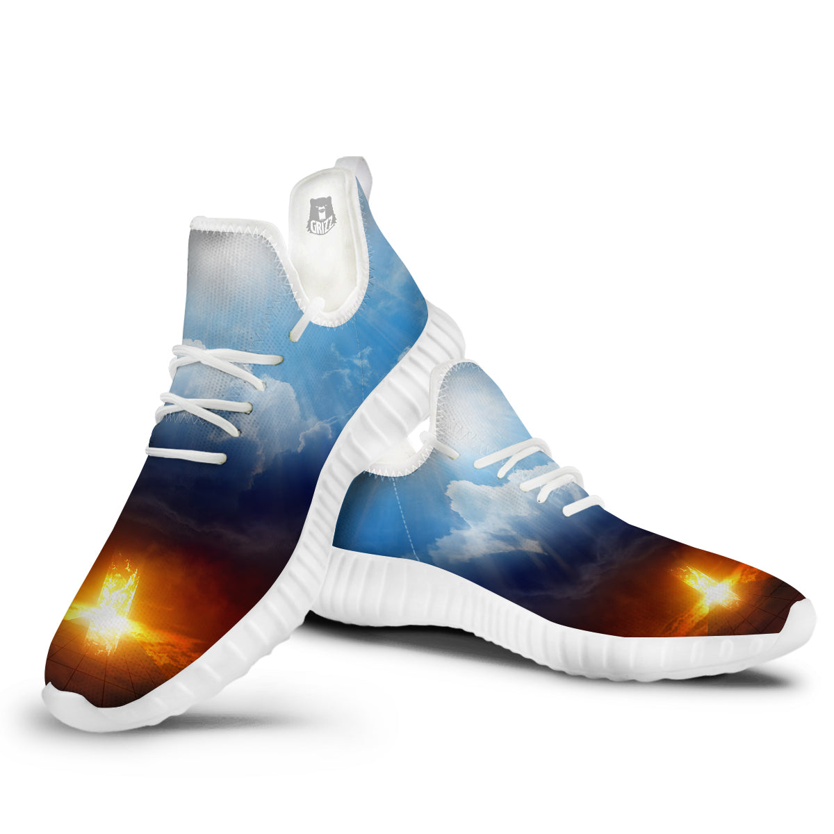 Heaven And Hell Print White Walking Shoes-grizzshop