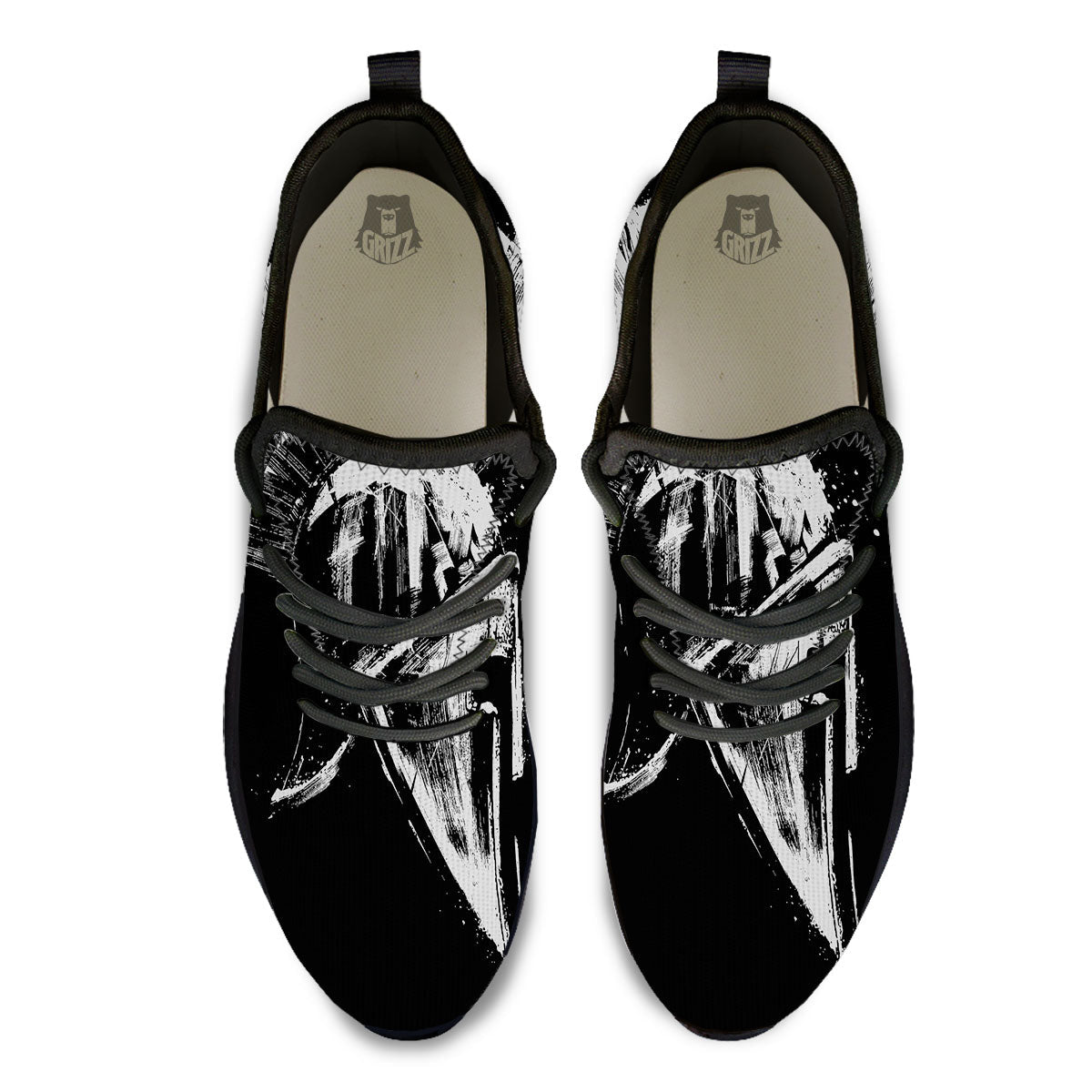 Helmet Ancient Spartan Print Black Athletic Shoes-grizzshop