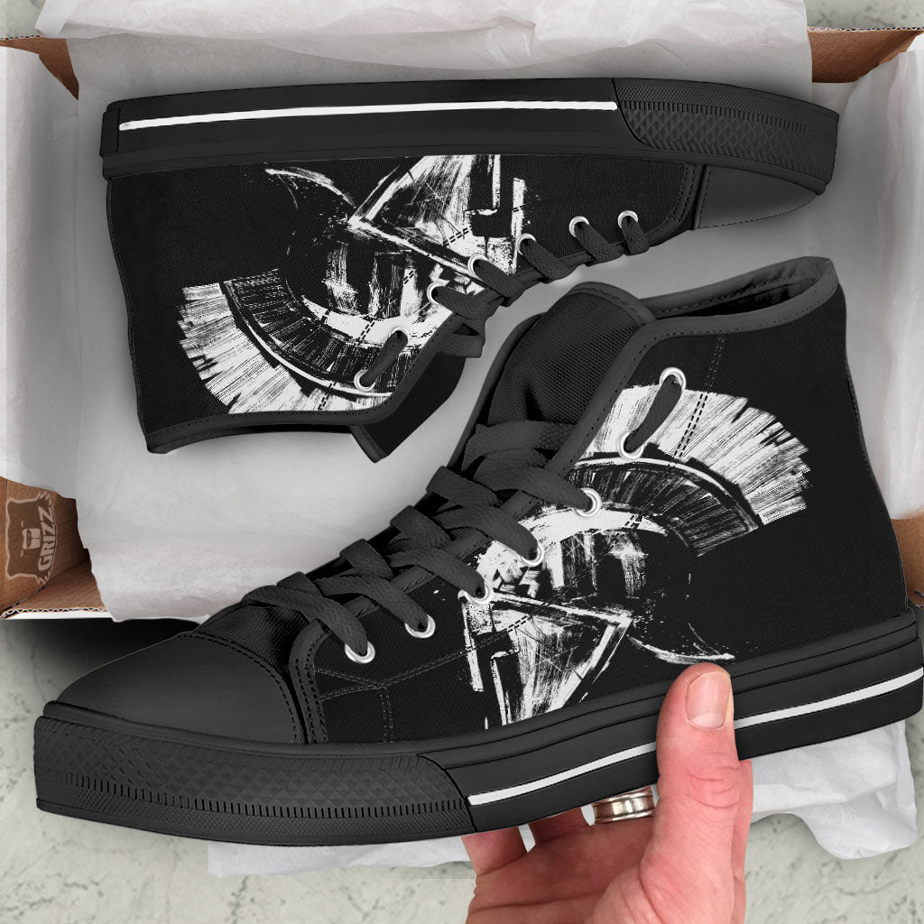 Helmet Ancient Spartan Print Black High Top Shoes-grizzshop