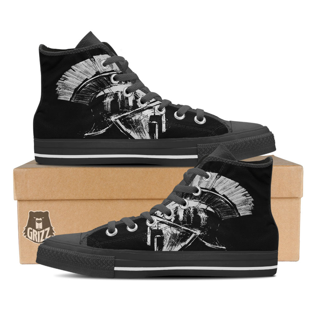 Helmet Ancient Spartan Print Black High Top Shoes-grizzshop