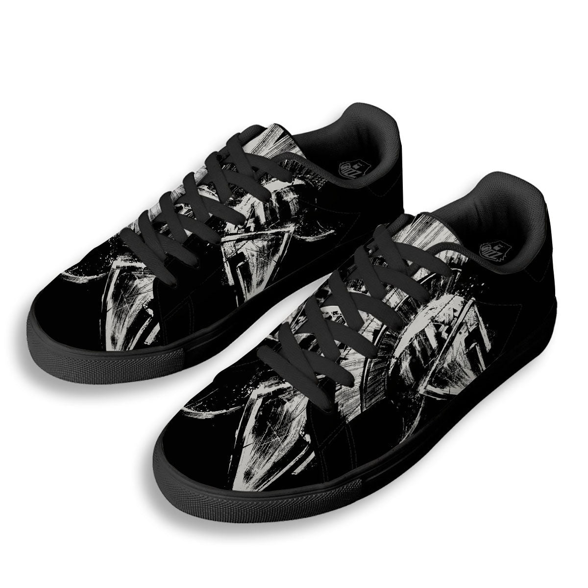 Helmet Ancient Spartan Print Black Low Top Sneakers-grizzshop
